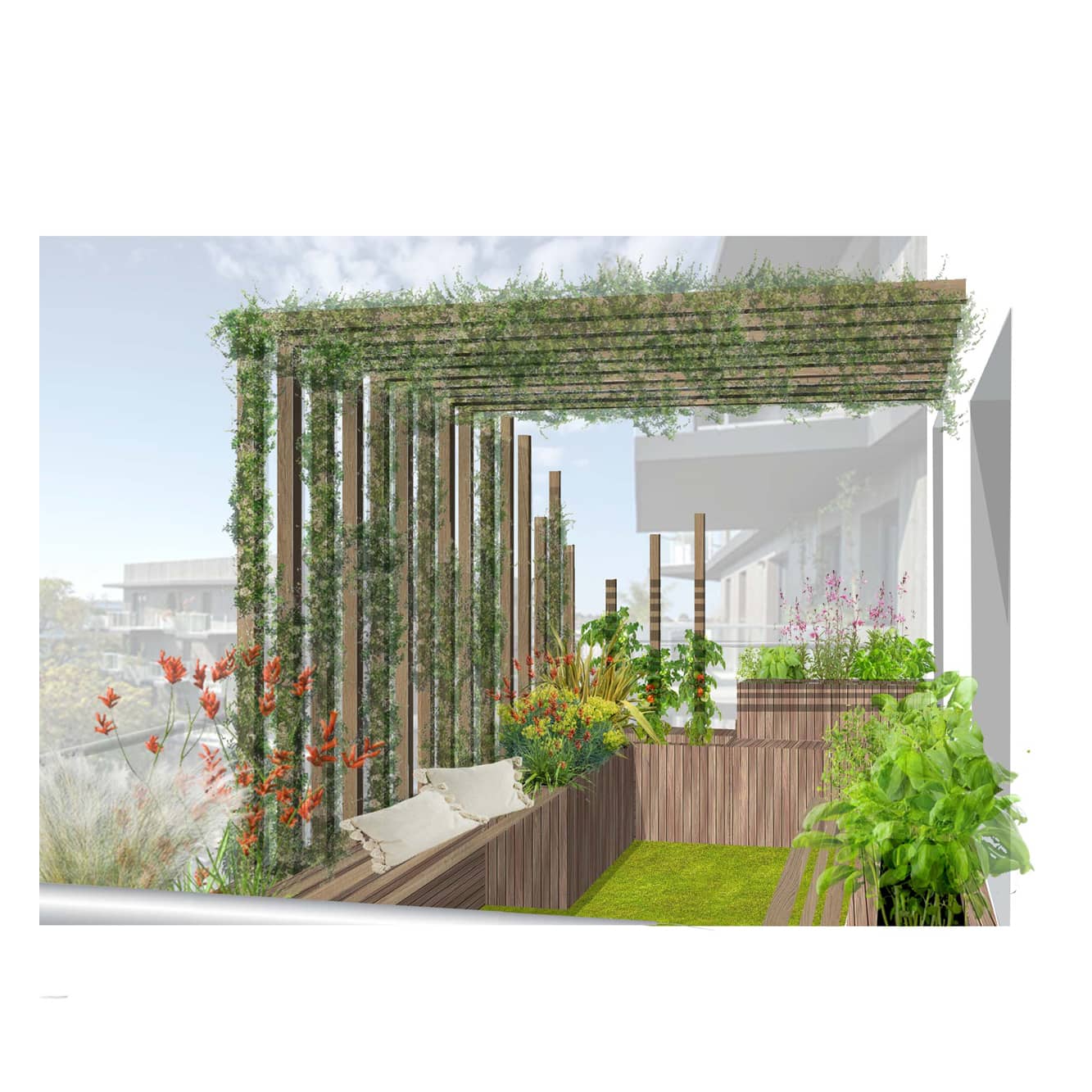 Plan d'aménagement paysager d'une terrasse