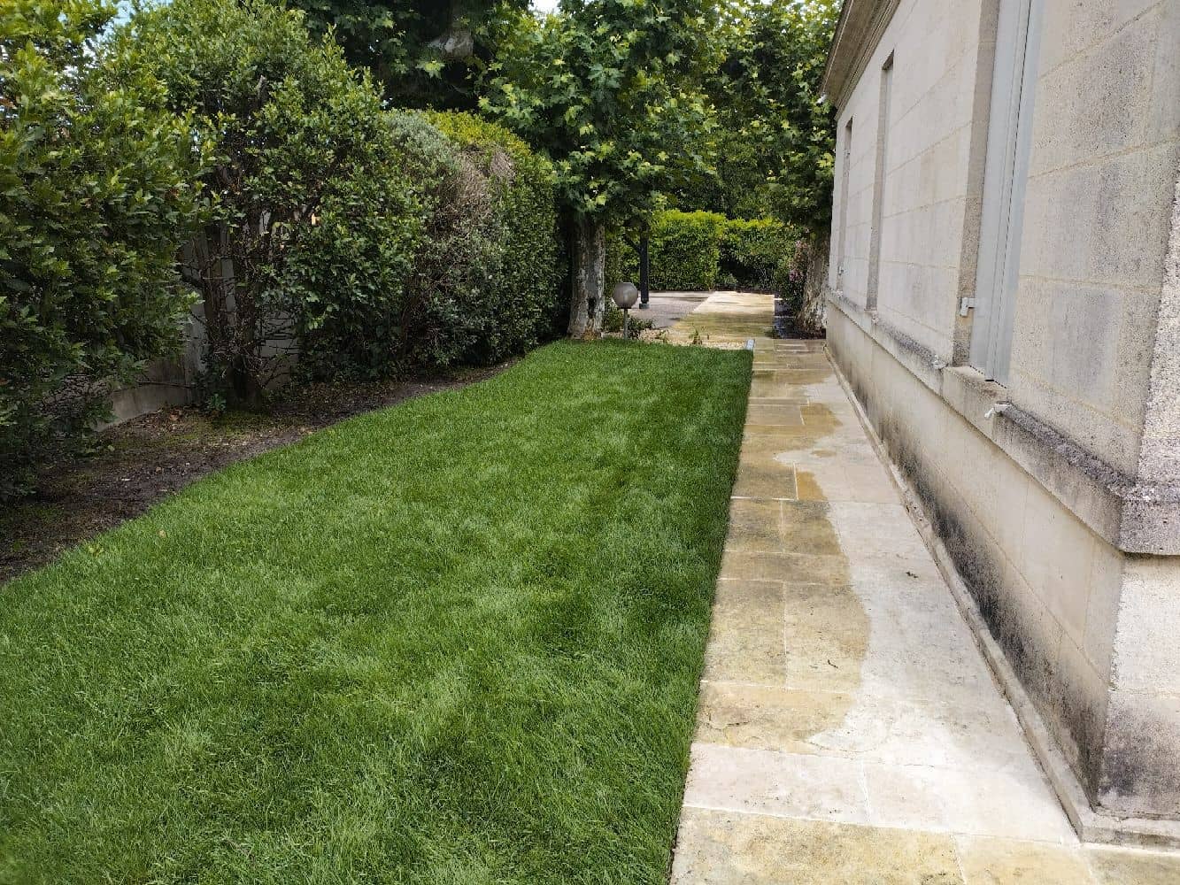 Aménagement paysager d'une allée autour du jardin. 