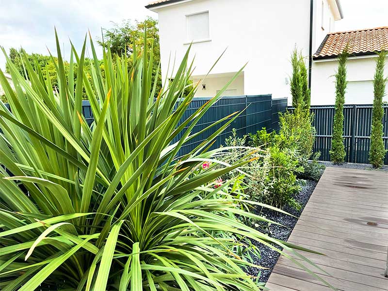 Jardin mditerranen : plantation et gazon en plaque