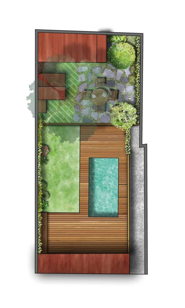 Clôture et terrasse bois autour d'une piscine